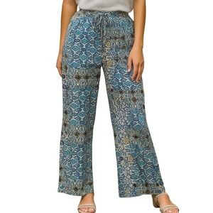 Zara Basic Boho Floral Wide Leg Pants Blue Paisley Print Relaxed Fit Size S Rare